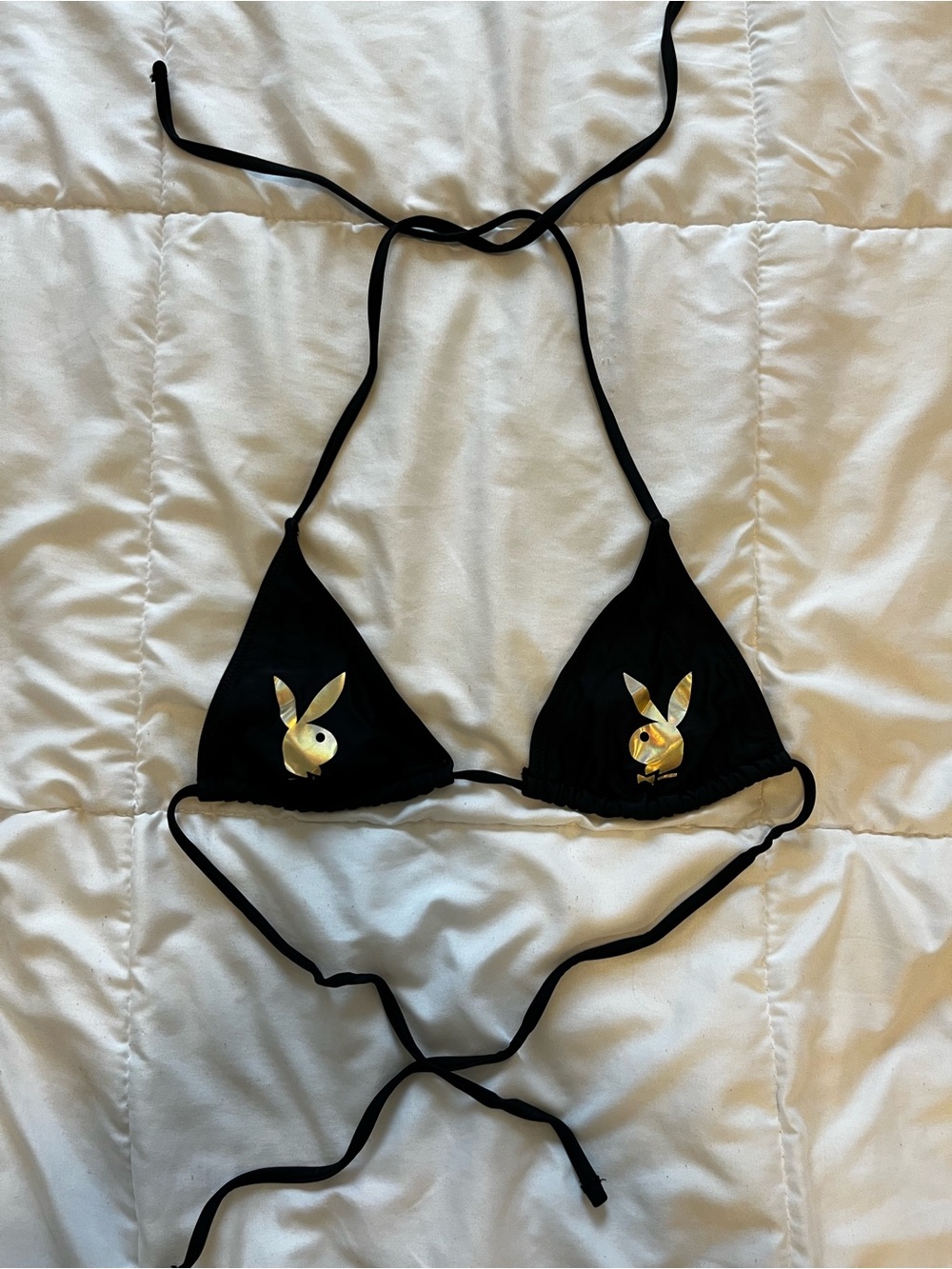 Y2K Playboy x Missguided Black Bunny Logo Triangle Bikini Top